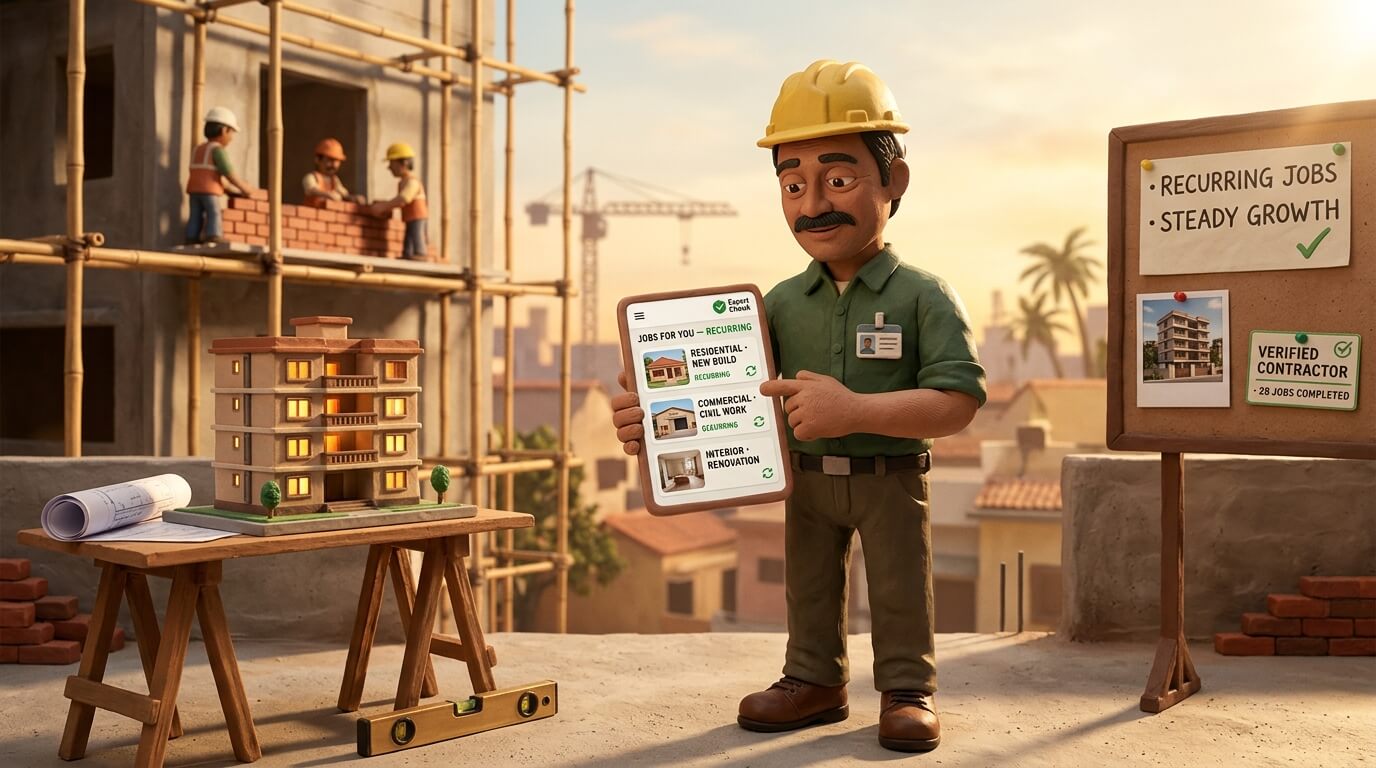 Contractor at desk reviewing recurring residential and commercial jobs